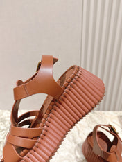 CHLOÉ 26S HIGH-HEELED SANDALS IN BROWN LAMBSKIN