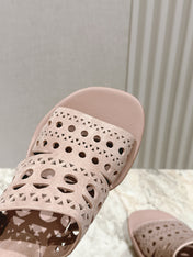 ALAIA HIGH HEEL CHUNKY TWO-STRAP 25S IN PINK BEIGE SUEDE