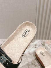 BALENCIAGA 25S SCHOLL SLIDES IN BLACK PU LEATHER WITH SILVER HARDWARE