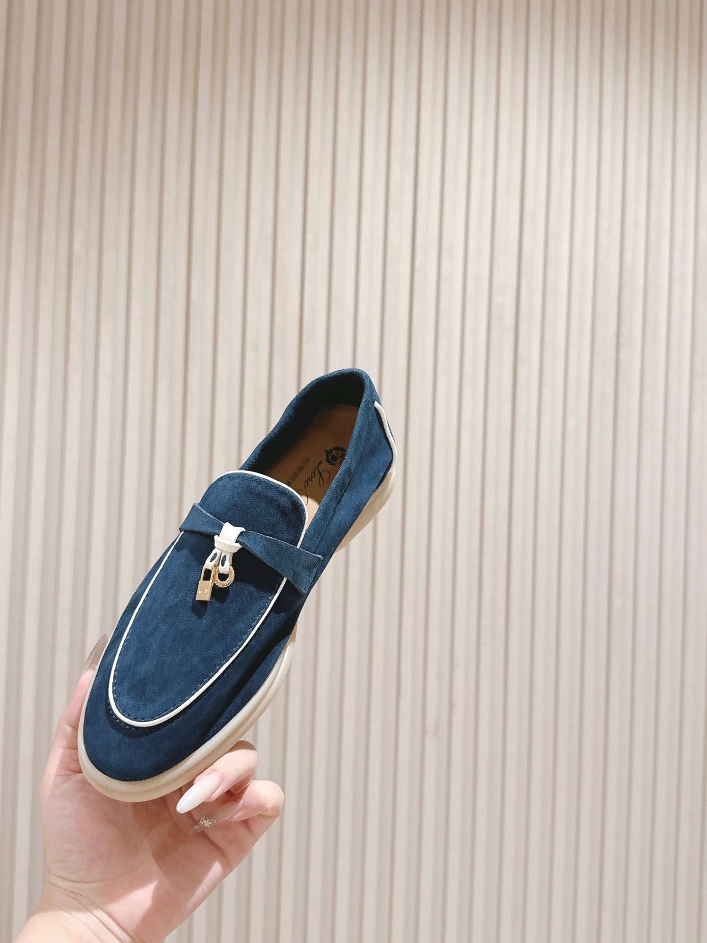LP LOAFERS 25S IN STEEL BLUE SUEDE WITH SILVER HARDWARE