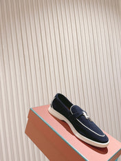 LP LOAFERS 25S IN CHARCOAL BLACK SUEDE WITH SILVER HARDWARE