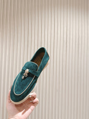 LP LOAFERS 25S IN OCEAN GREEN-BLUE SUEDE WITH SILVER HARDWARE