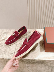 LP LOAFERS 25S IN DEEP BERRY RED SUEDE WITH SILVER HARDWARE