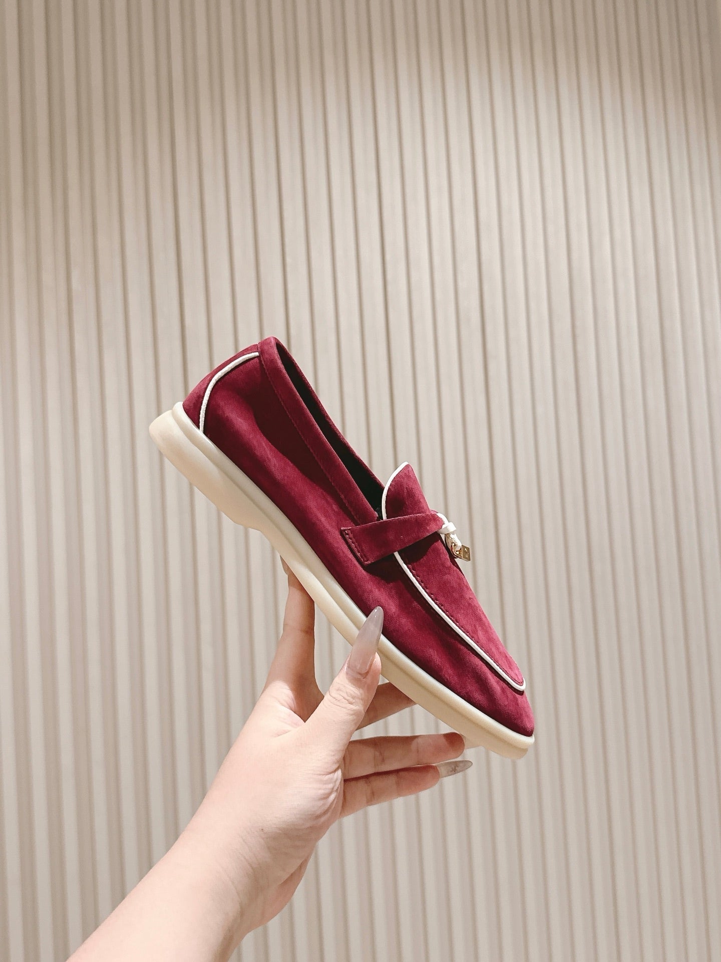 LP LOAFERS 25S IN DEEP BERRY RED SUEDE WITH SILVER HARDWARE