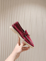 LP LOAFERS 25S IN DEEP BERRY RED SUEDE WITH SILVER HARDWARE