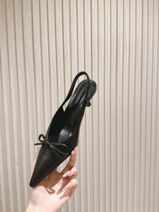 BALENCIAGA 25S HIGH SLINGBACK IN BLACK CALFSKIN WITH SMALL BOW