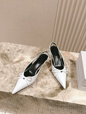 BALENCIAGA 25S HIGH SLINGBACK IN WHITE CALFSKIN WITH SMALL BOW