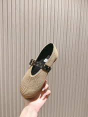 ALAIA MARY JANE 25S IN BEIGE RAFFIA AND BLACK LAMBSKIN WITH SILVER HARDWARE