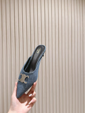 CELINE 25S ALMA TRIOMPHE MULE 45MM IN DENIM SILVER HARDWARE