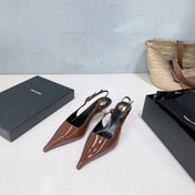 YSL 26S SLINGBACK HEELS 65 MM IN BROWN CALFSKIN
