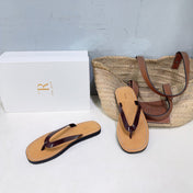 THE ROW 26S THONG SANDALS IN BROWN CALFSKIN DARK BROWN STRAP