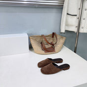 THE ROW 26S ROUND TOE MULES IN CHOCOLATE BROWN SUEDE