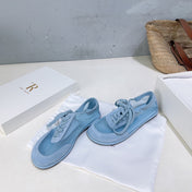 THE ROW 26S LACE UP SNEAKERS IN LIGHT BLUE SUEDE AND MESH
