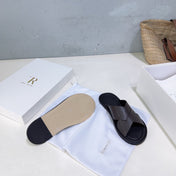 THE ROW 26S SLIDES SANDALS IN DARK BROWN CALFKIN