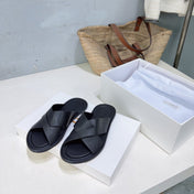 THE ROW 26S SLIDES SANDALS IN BLACK CALFKIN
