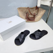 THE ROW 26S SLIDES SANDALS IN BLACK CALFKIN