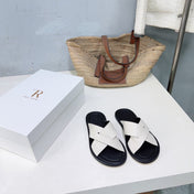 THE ROW 26S SLIDES SANDALS IN WHITE AND BLACK CALFKIN