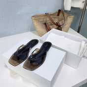 THE ROW 26S SQUARE TOE THONG SANDALS IN TRANSLUCENT DARK BROWN PVC WITH SILVER FOOTBED