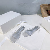 THE ROW 26S SQUARE TOE THONG SANDALS IN CLEAR PVC WITH SILVER FOOTBED