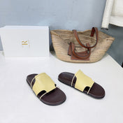 THE ROW 26S STRAP SLIDES IN LIGHT YELLOW CALFSKIN