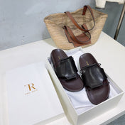 THE ROW 26S STRAP SLIDES IN DARK BROWN CALFSKIN