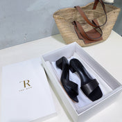 THE ROW 26S SQUARE TOE SLIDE SANDALS 45MM IN BLACK CALFSKIN