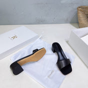 THE ROW 26S SQUARE TOE SLIDE SANDALS 45MM IN BLACK CALFSKIN