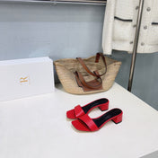 THE ROW 26S SQUARE TOE SLIDE SANDALS 45MM IN DARK RED CALFSKIN