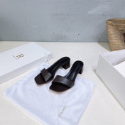 THE ROW 26S SQUARE TOE SLIDE SANDALS 45MM IN DARK BROWN CALFSKIN