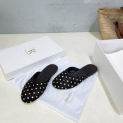 THE ROW 26S ROUND TOE MULE FLATS IN BLACK POLKA DOT CALF HAIR CALFSKIN