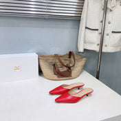 THE ROW 26S POINTED TOE MULE HEELS 35MM IN DARK RED CALFSKIN