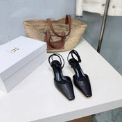 THE ROW 26S SQUARE TOE SLINGBACK HEELS 45MM IN BLACK CALFSKIN