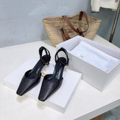 THE ROW 26S SQUARE TOE SLINGBACK HEELS 45MM IN BLACK CALFSKIN