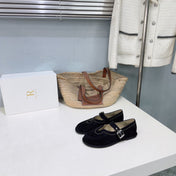 THE ROW 26S MARY JANE FLATS IN BLACK SUEDE SILVER HARDWARE