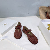 THE ROW 26S MARY JANE FLATS IN DARK BROWN SUEDE SILVER HARDWARE