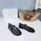 THE ROW 26S MARY JANE FLATS IN BLACK CALFSKIN SILVER HARDWARE