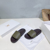 THE ROW 26S STRAP SLIDES IN OLIVE GREEN CALFSKIN