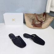 THE ROW 26S MULE FLATS IN BLACK MESH FABRIC