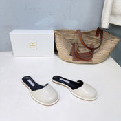 THE ROW 26S ROUND TOE MULE FLATS IN IVORY WHITE SMOOTH CALFSKIN