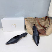 THE ROW 26S POINTED TOE MULE HEELS 35MM IN BLACK CALFSKIN