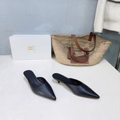 THE ROW 26S POINTED TOE MULE HEELS 35MM IN BLACK CALFSKIN
