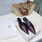 THE ROW 26S POINTED TOE MULE HEELS 35MM IN BURGUNDY RED CALFSKIN