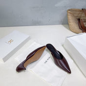 THE ROW 26S POINTED TOE MULE HEELS 35MM IN BURGUNDY RED CALFSKIN