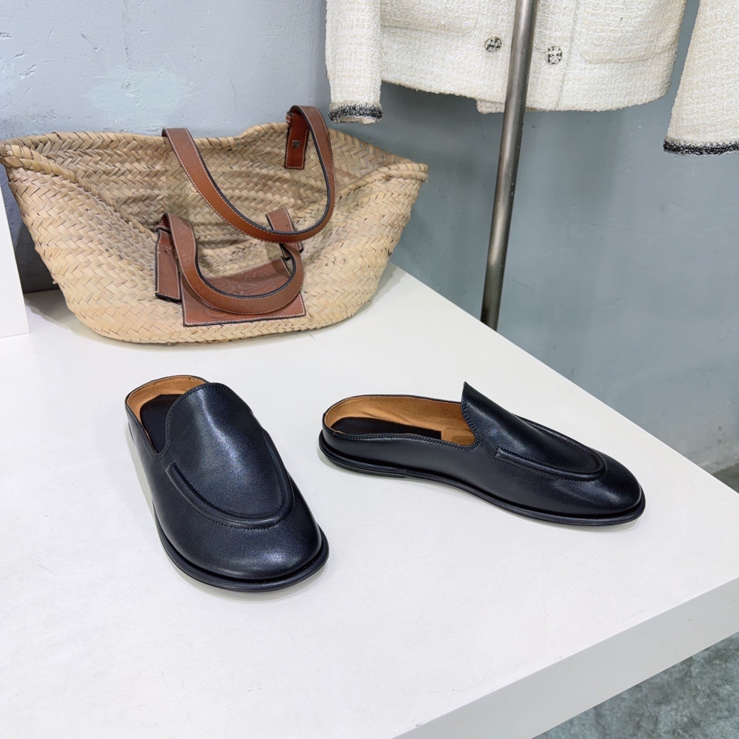THE ROW 26S LOAFER MULES IN BLACK SMOOTH CALFSKIN