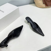 THE ROW 26S POINTED TOE MULE HEELS 45MM IN BLACK CALFSKIN