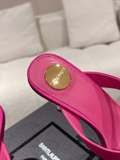 YSL 26S HEELED THONG SANDALS 85 MM IN DARK PINK SATIN