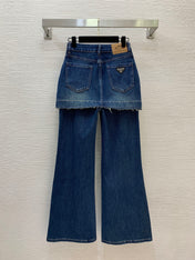 PRADA 26S DENIM MINI SKIRT FLARED JEANS 1341