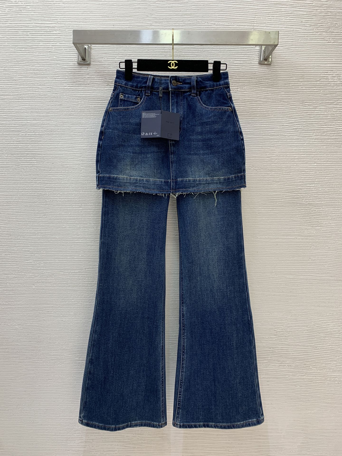 PRADA 26S DENIM MINI SKIRT FLARED JEANS 1341