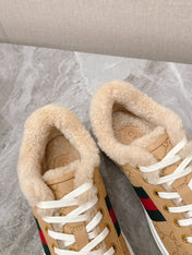 GG ACE SNEAKER WITH WEB IN BEIGE EMBOSSED SUEDE AND WOOL LINING