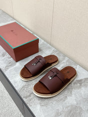 LP 26S LOCK MULE SLIDES IN BURGUNDY RED CALFSKIN SILVER HARDWARE